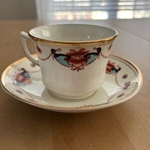 STANLEY CHINA England. Teacup & saucer Set. Multicolor w/ Gold Trim. Fast Ship.